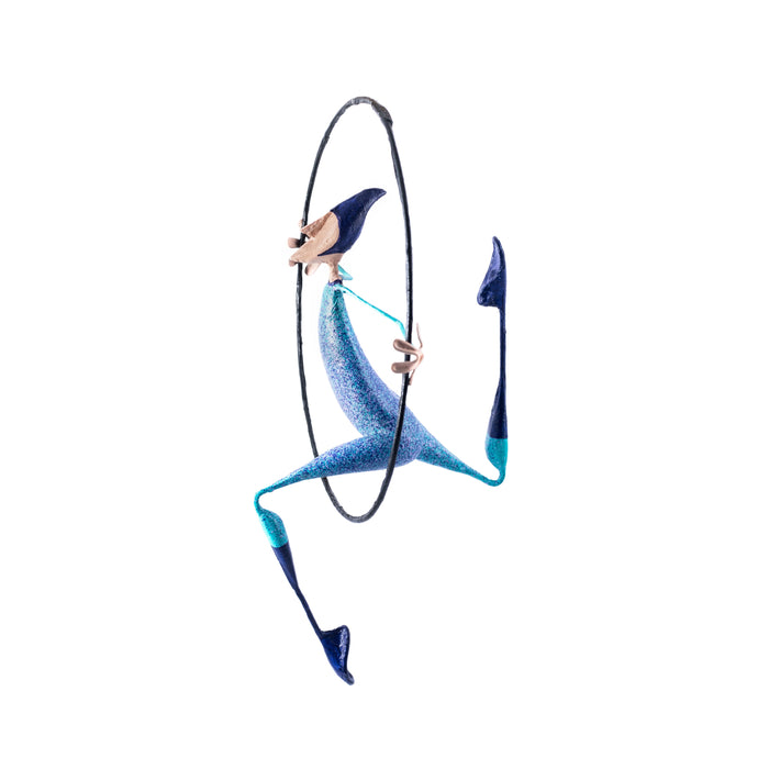 Mobile Paper Mache Sculpture Blue Hoop Figure