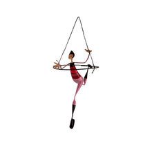 Load image into Gallery viewer, Mobile Paper Mache Sculpture, Pink Acrobat Hoop Figure