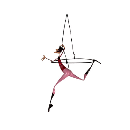 Mobile Paper Mache Sculpture, Pink Acrobat Hoop Figure
