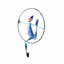 Load image into Gallery viewer, Mobile Paper Mache Sculpture Blue Hoop Figure