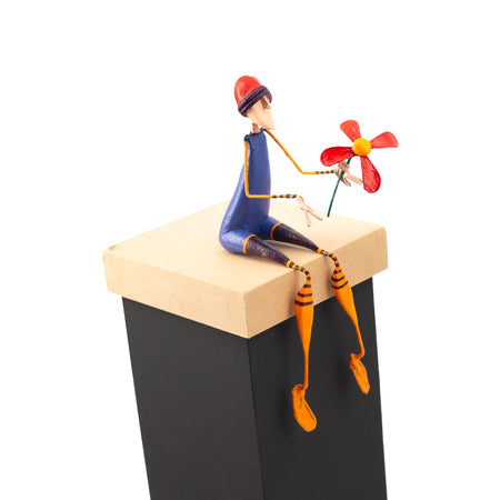 Paper Mache sculpture figure I give you a red Flower